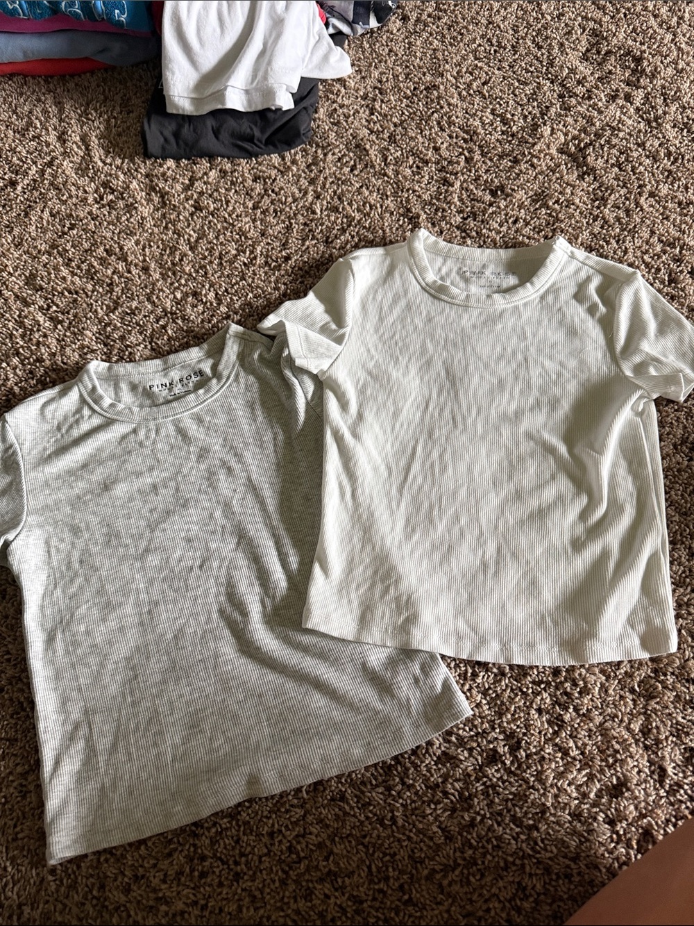 Pink Rose White and light grey Ribbed Short Sleeve Crop Top Duo